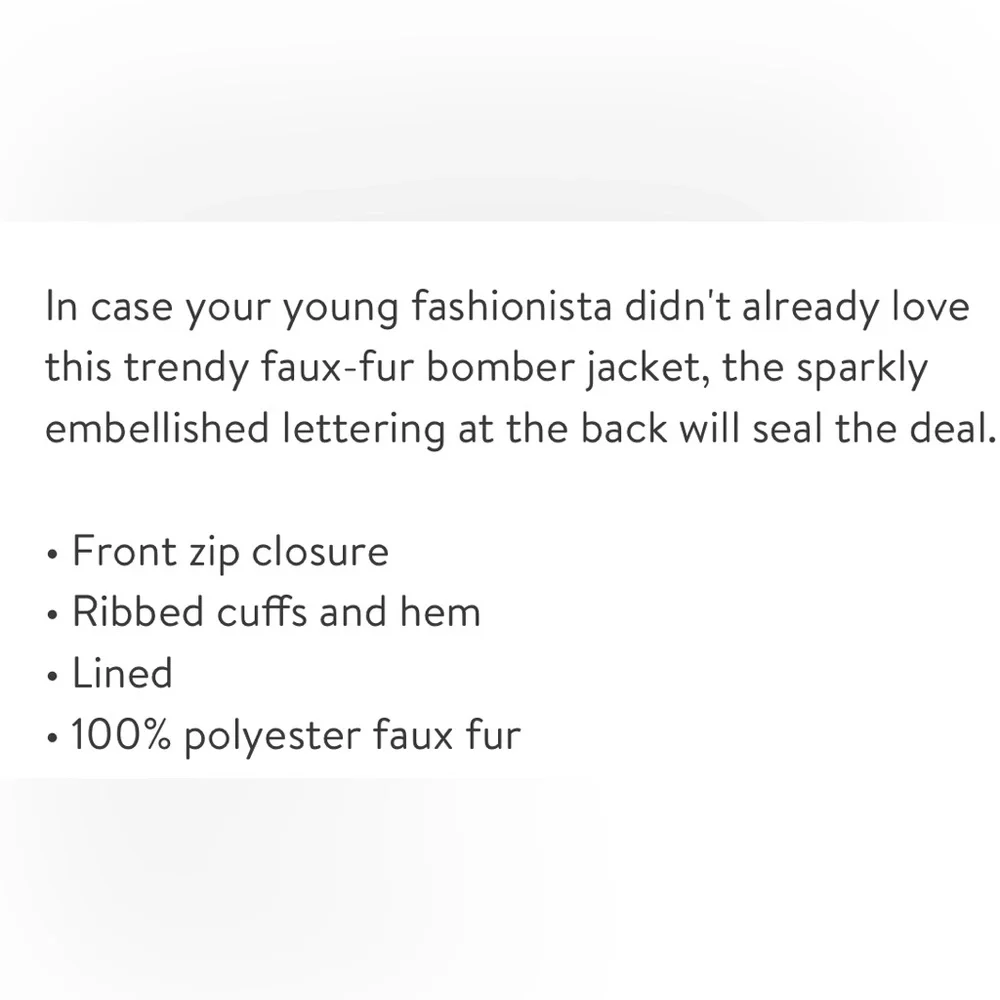Truly Me Toddler Girls Fur Bomber Jacket with love appliqué sequin letters!